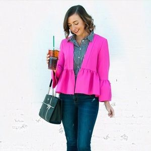 Topshop Pink Ruffle Peplum Blazer